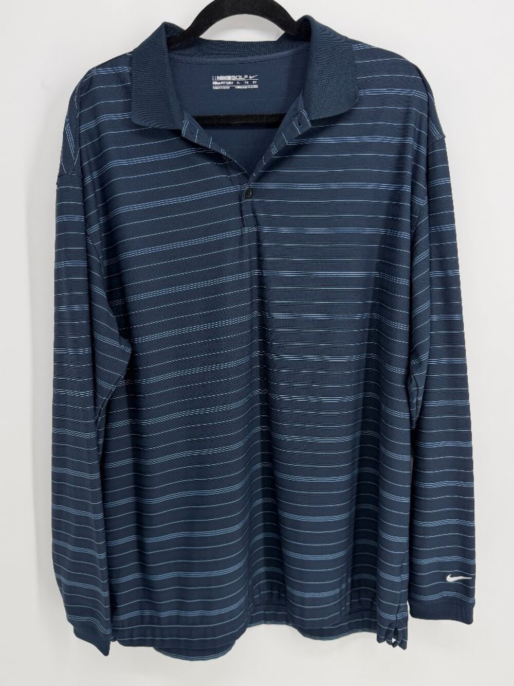 Nike Golf‎ Dri-FIT Long Sleeve Striped Polo Men's XL Navy Blue